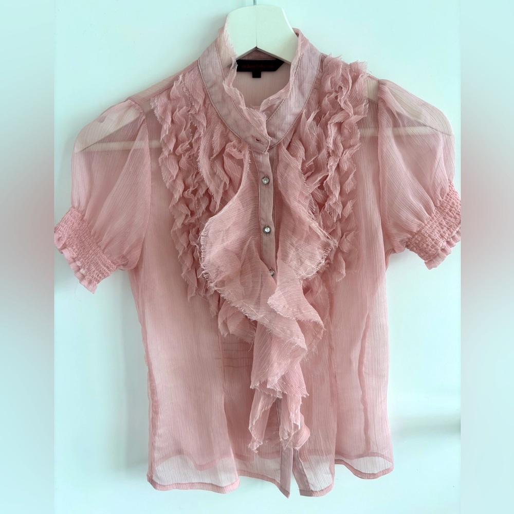Urban Behavior Y2K Light Pink Chiffon Ruffle Button-up Blouse size XS